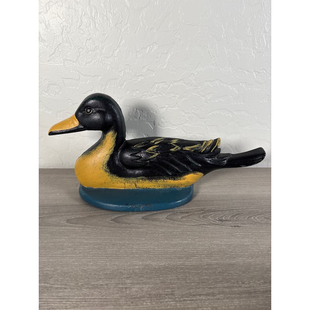 Vintage Cast Iron Duck Door Stop 12” Hand Painted Rustic Farmhouse Decor